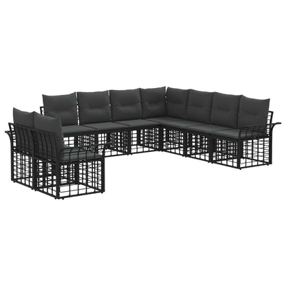 Outdoor-Sofagarnitur 9 stk. Schwarz und Dunkelgrau Polyester