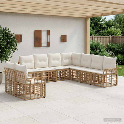 Outdoor-Sofagarnitur 9 stk. Natürlich und Cremweiß Polyester