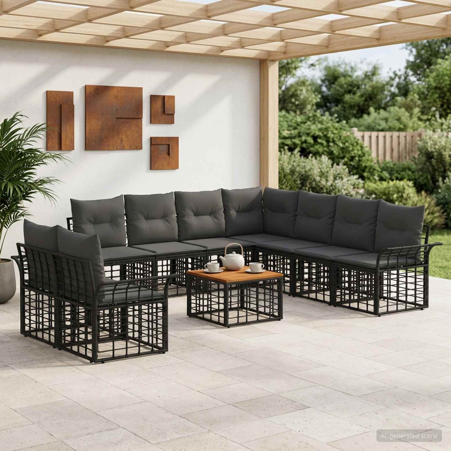Outdoor-Sofagarnitur 10 pcs Schwarz und Dunkelgrau Polyester