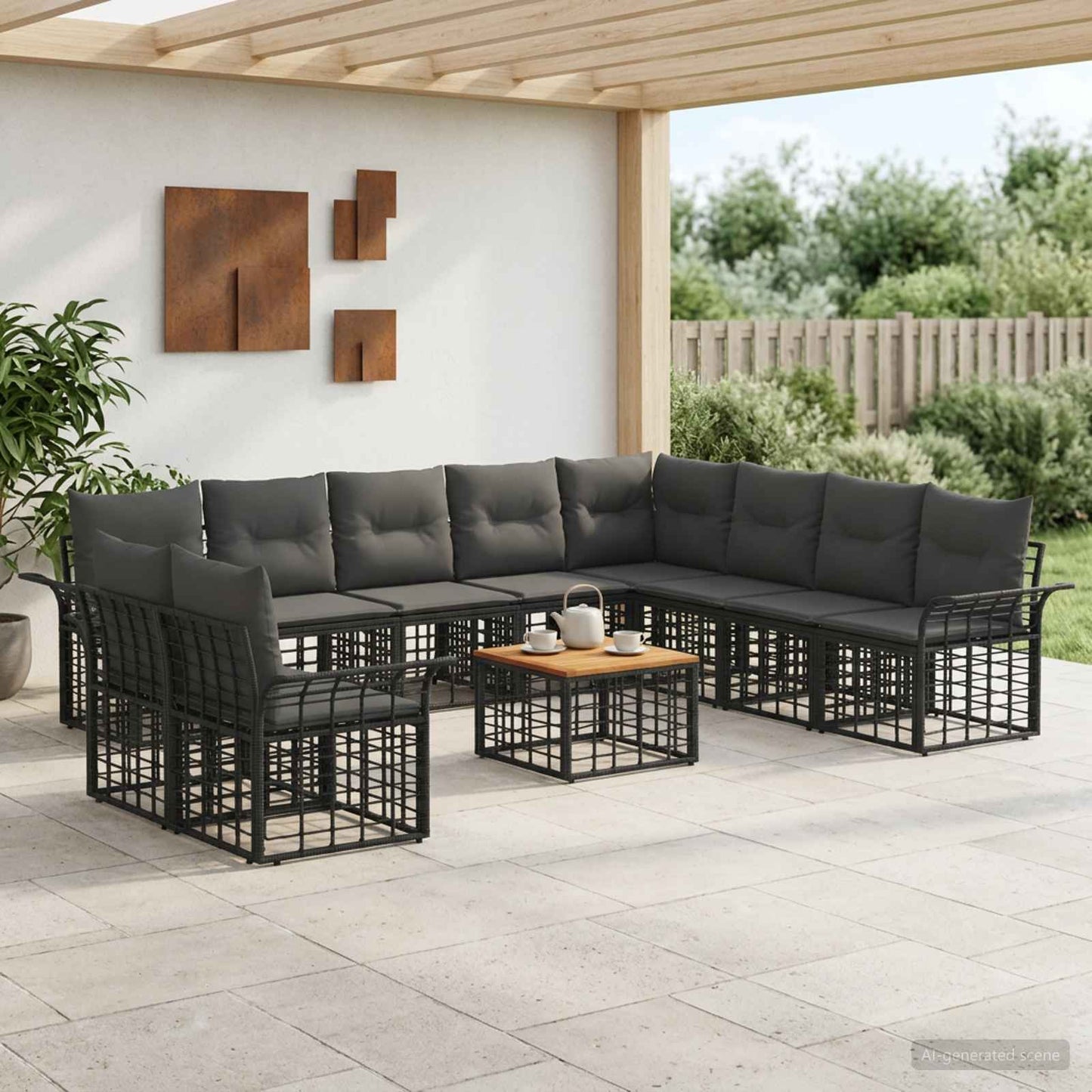 Outdoor-Sofagarnitur 11 pcs Schwarz und Dunkelgrau Polyester