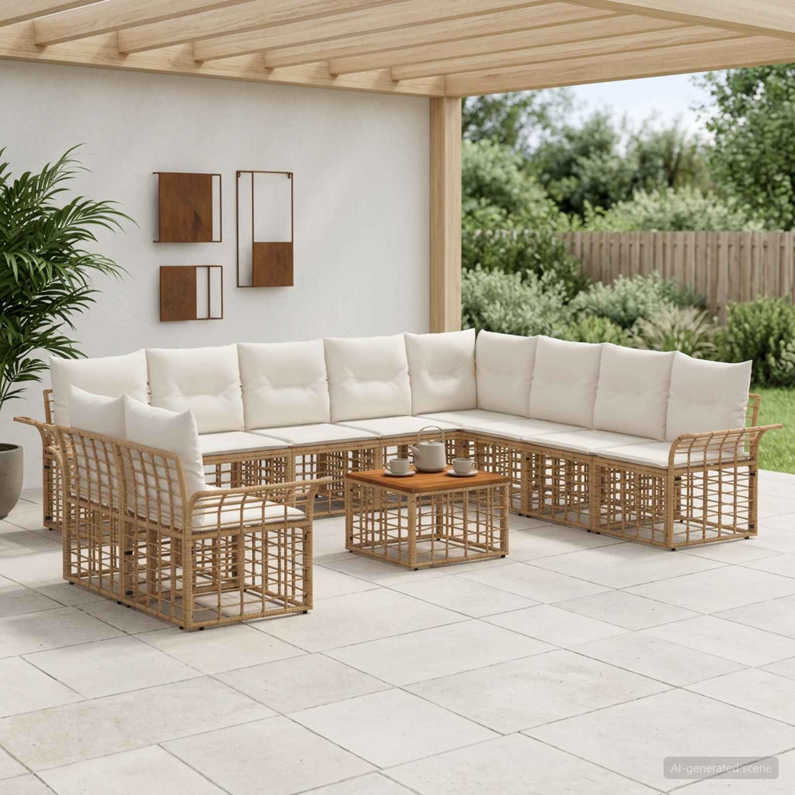 Outdoor-Sofagarnitur 11 pcs Natürlich und Cremweiß Polyester