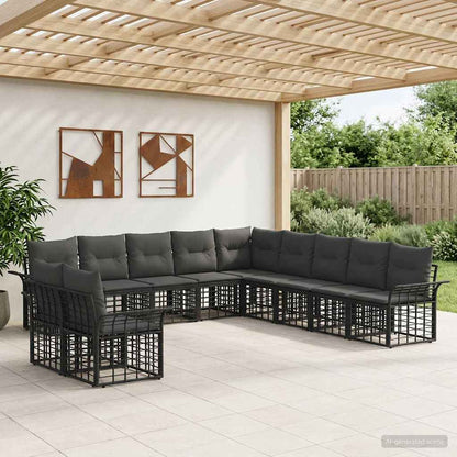 Outdoor-Sofagarnitur 11 stk. Schwarz und Dunkelgrau Polyester