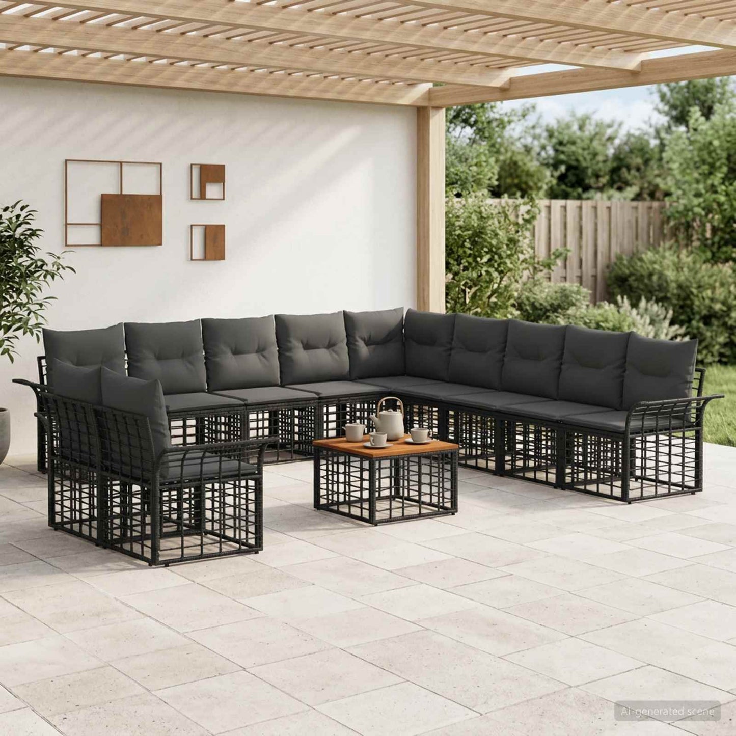 Outdoor-Sofagarnitur 12 pcs Schwarz und Dunkelgrau Polyester