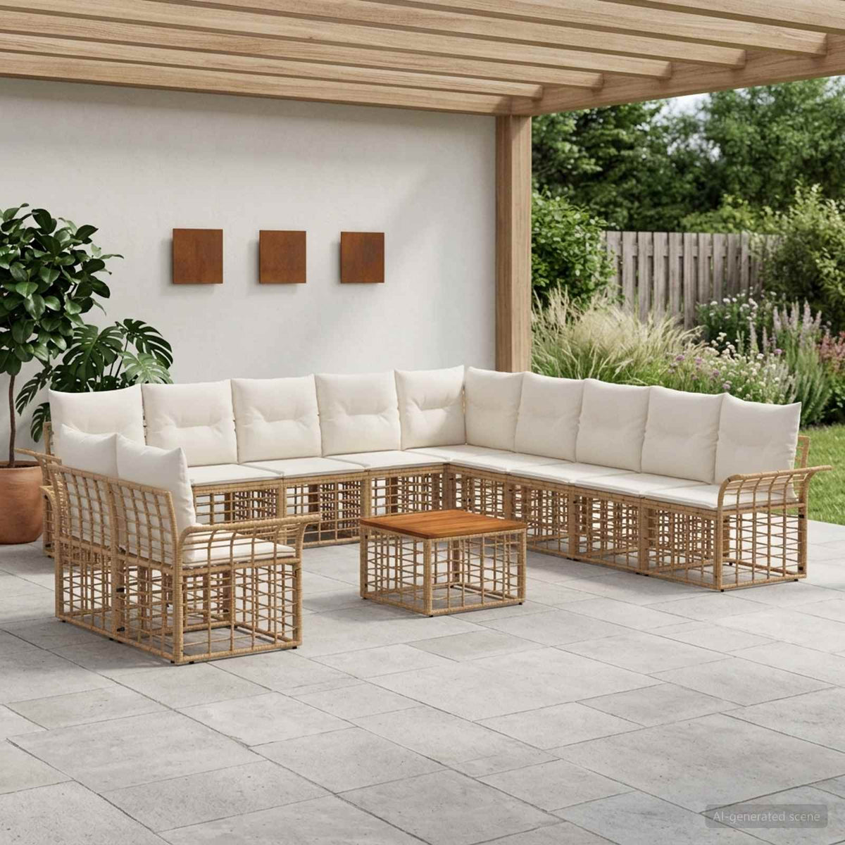 Outdoor-Sofagarnitur 12 stk. 11-Sitzer Natur und Cremeweiß