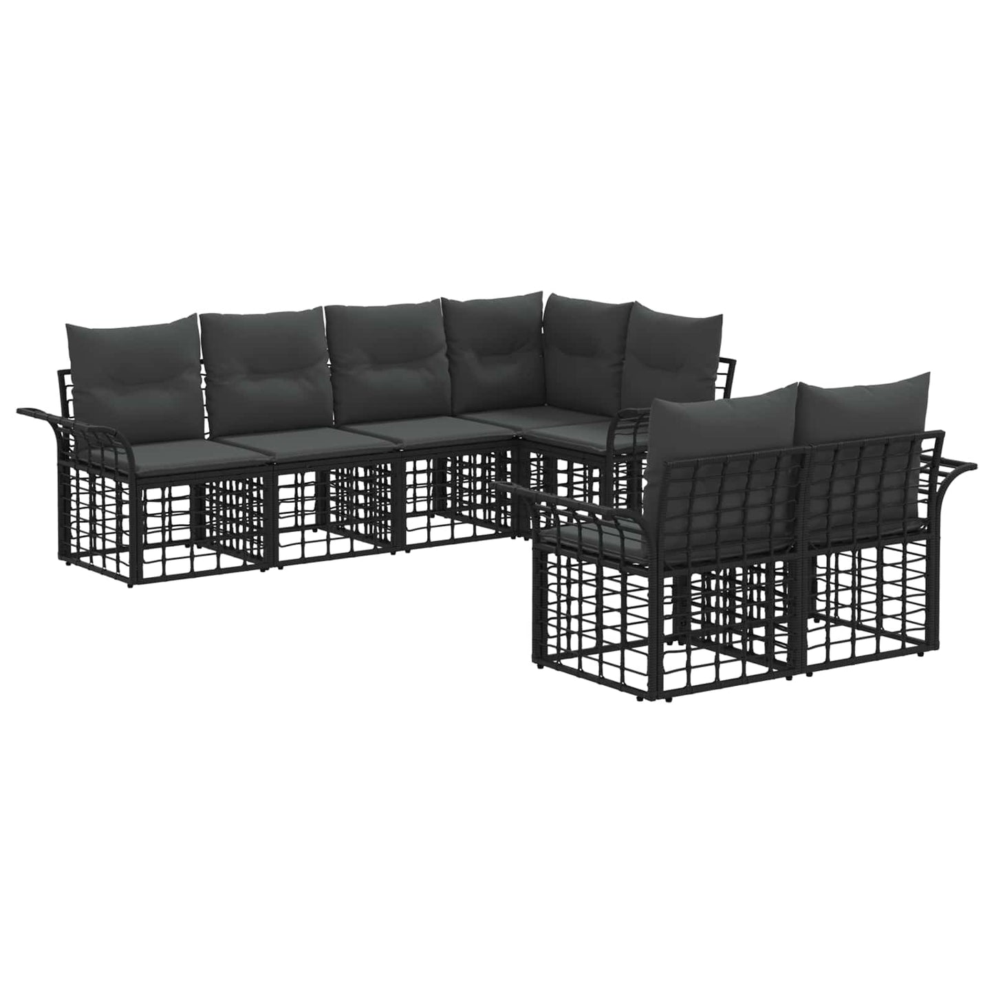 Outdoor-Sofagarnitur 7 pcs Schwarz und Dunkelgrau Polyester