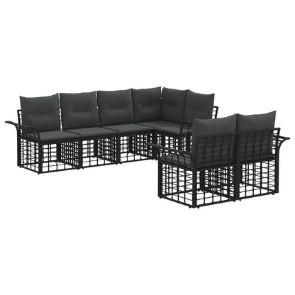 Outdoor-Sofagarnitur 7 stk. Schwarz und Dunkelgrau Polyester