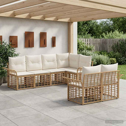 Outdoor-Sofagarnitur 7 stk. Natürlich und Cremweiß Polyester