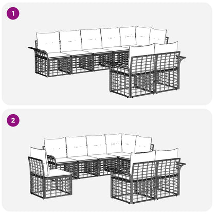 Outdoor-Sofagarnitur 8 stk. Natürlich und Cremweiß Poly-Rattan