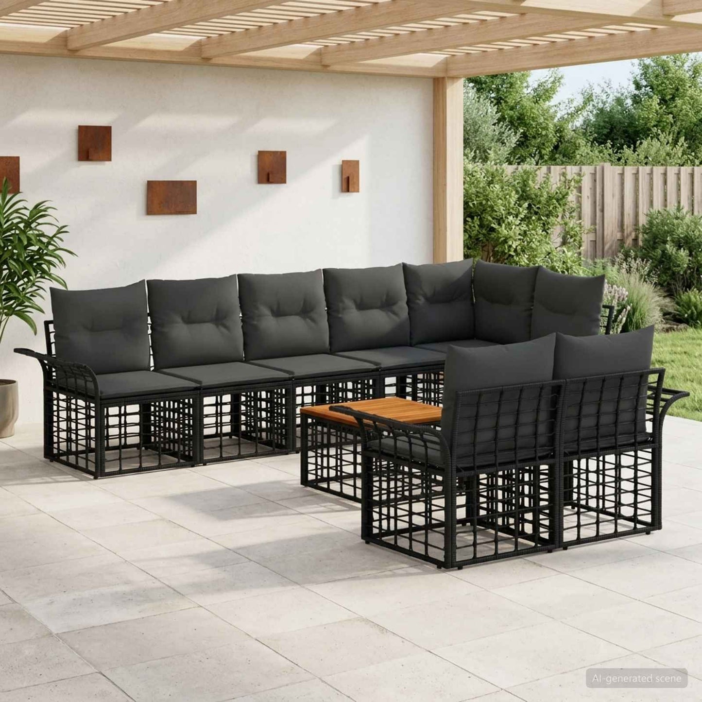 Outdoor-Sofagarnitur 9 pcs Schwarz und Dunkelgrau Poly-Rattan