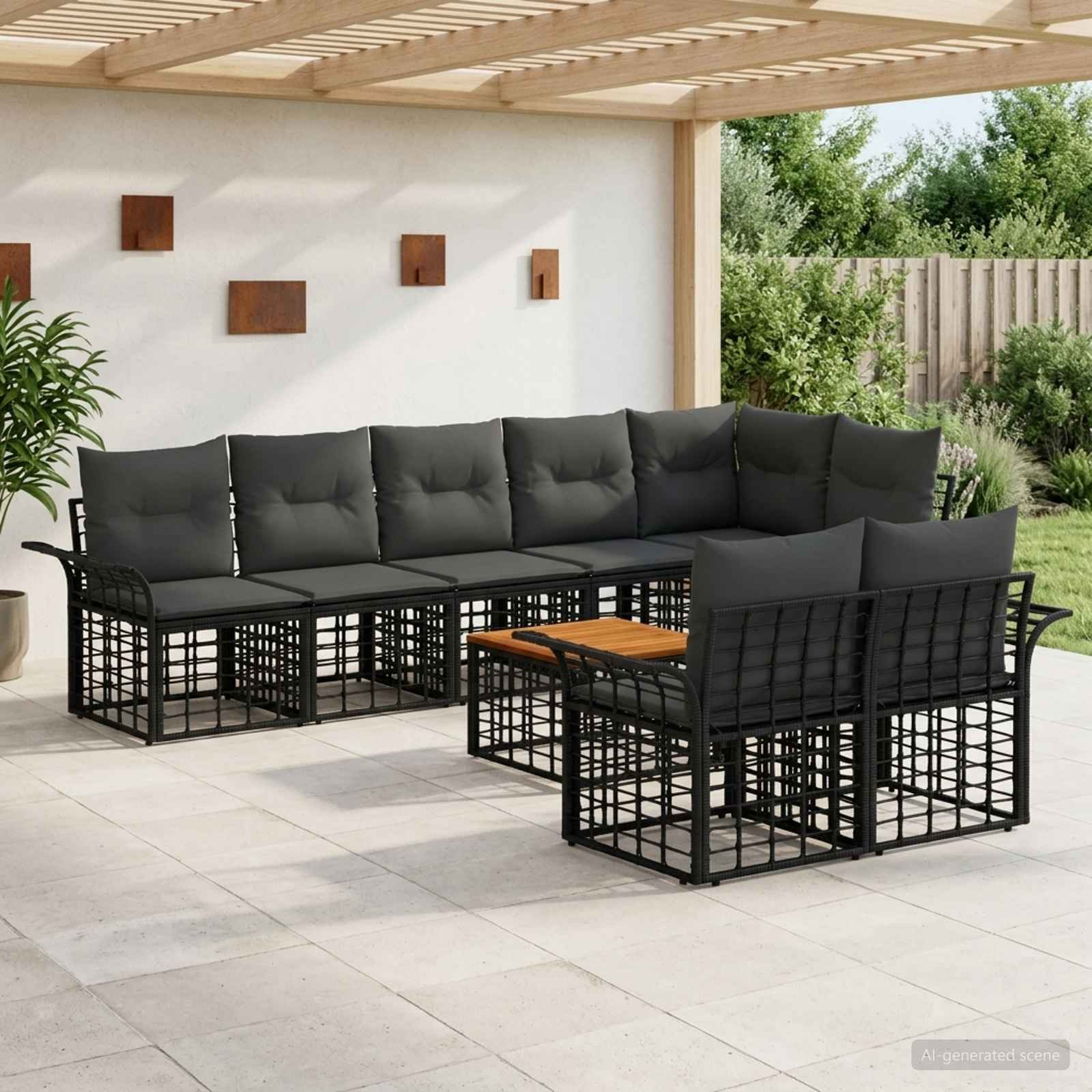 Outdoor-Sofagarnitur 9 pcs Schwarz und Dunkelgrau Poly-Rattan
