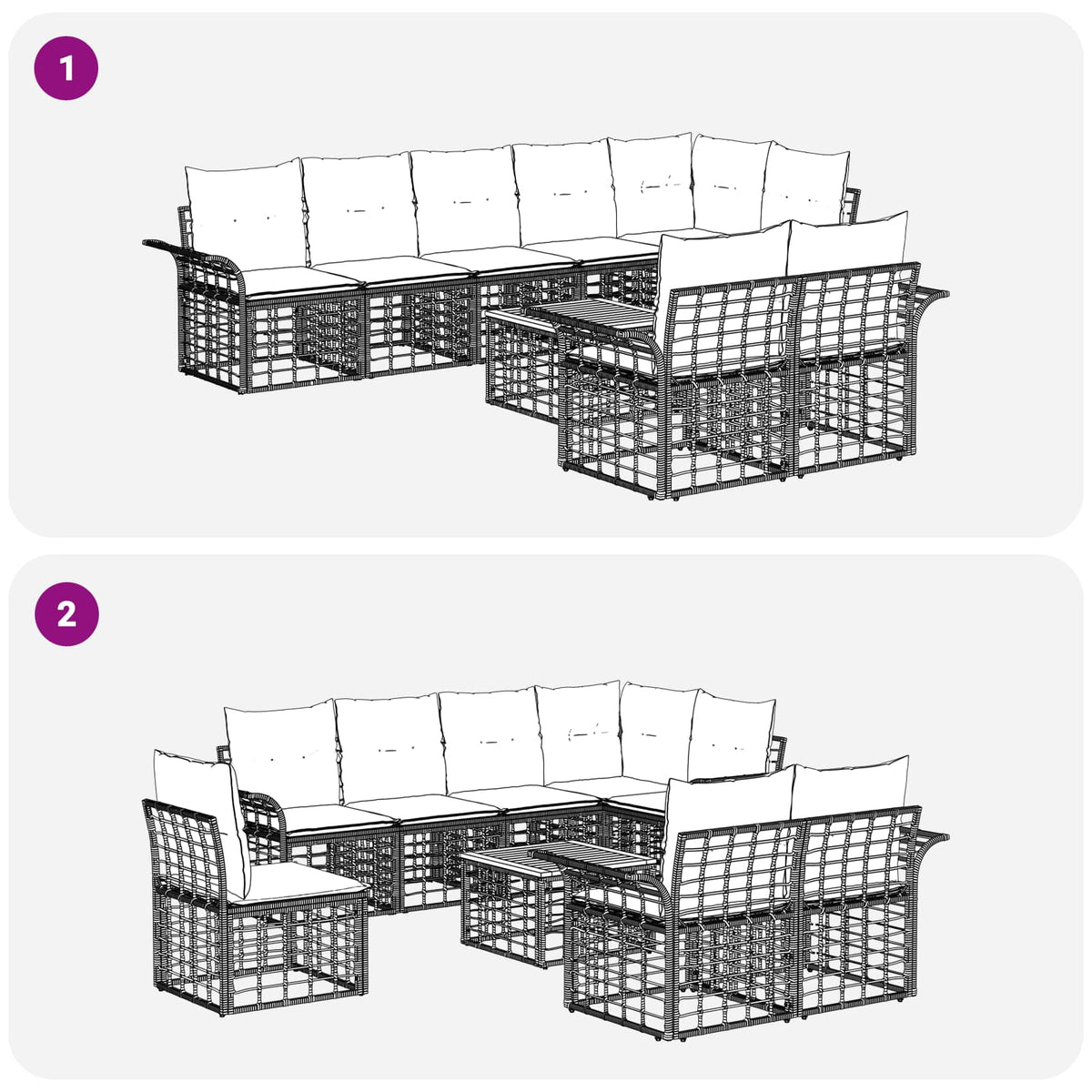 Outdoor-Sofagarnitur 9 stk. 8-Sitzer Natur und Cremeweiß