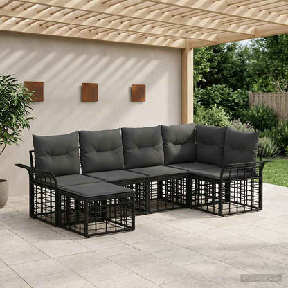 Outdoor-Sofagarnitur 6 stk. Schwarz und Dunkelgrau Polyester