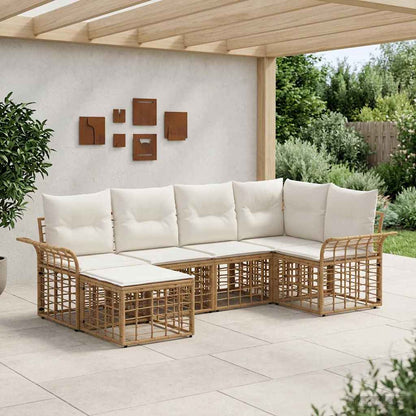Outdoor-Sofagarnitur 6 stk. Natürlich und Cremweiß Polyester