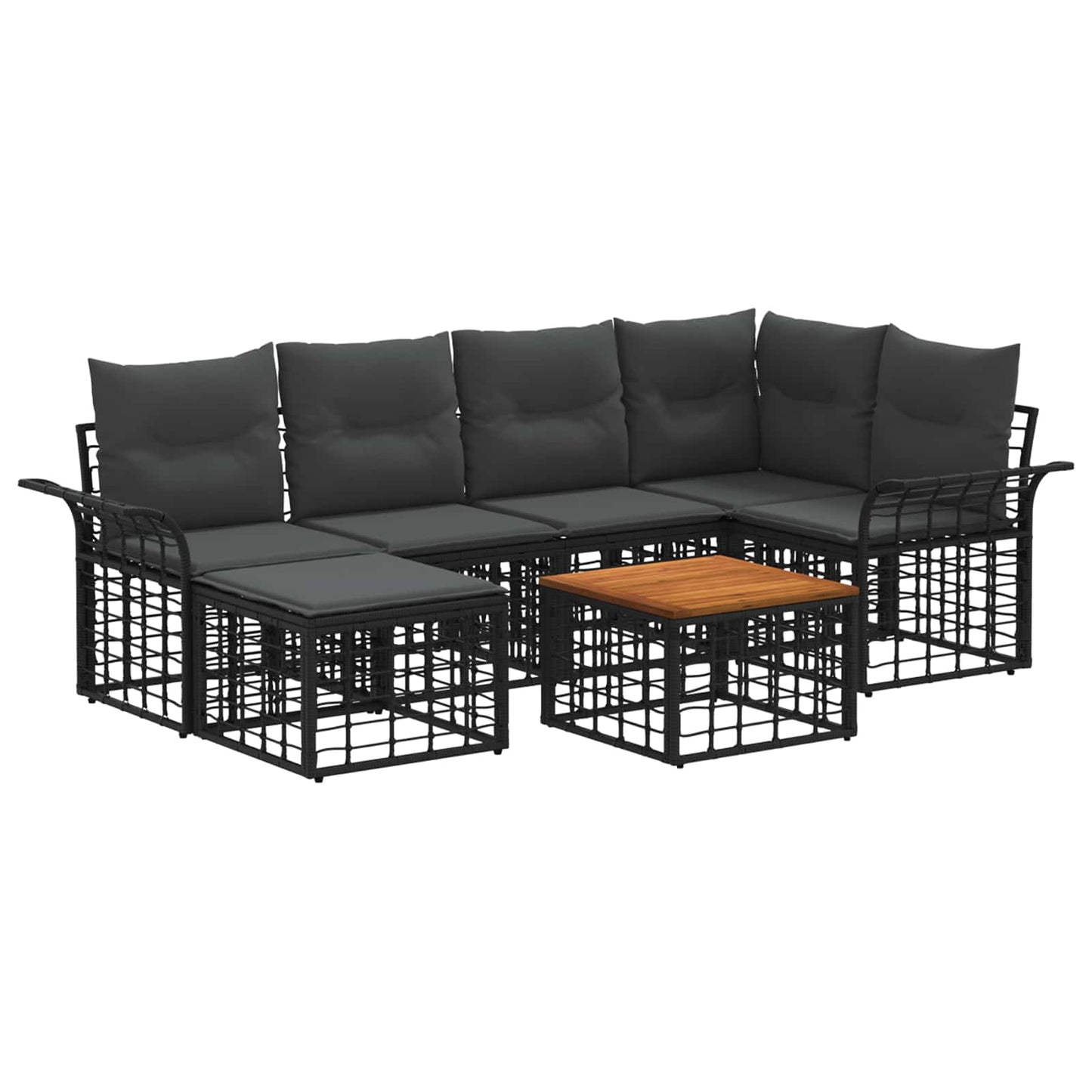 Outdoor-Sofagarnitur 7 stk. Schwarz und Dunkelgrau Polyester