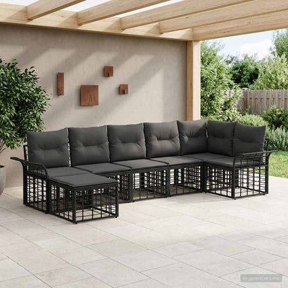 Outdoor-Sofagarnitur 7 stk. Schwarz und Dunkelgrau Polyester
