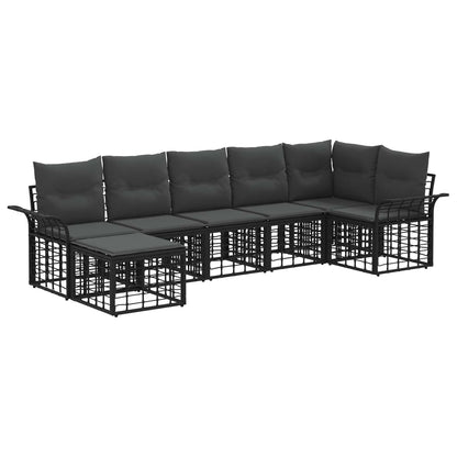 Outdoor-Sofagarnitur 7 stk. Schwarz und Dunkelgrau Polyester
