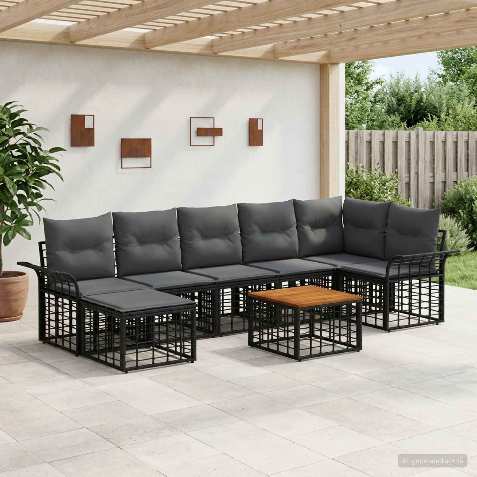 Outdoor-Sofagarnitur 8 stk. Schwarz und Dunkelgrau Polyester