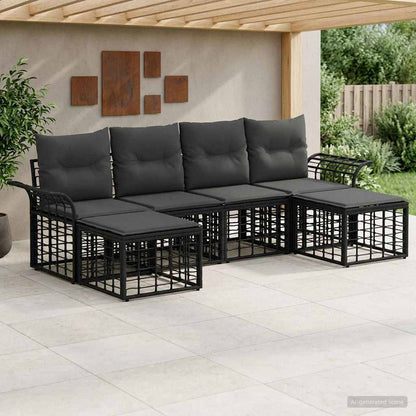 Outdoor-Sofagarnitur 6 stk. Schwarz und Dunkelgrau Polyester