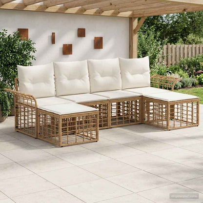 Outdoor-Sofagarnitur 6 stk. Natürlich und Cremweiß Polyester