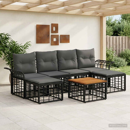 Outdoor-Sofagarnitur 7 stk. Schwarz und Dunkelgrau Polyester