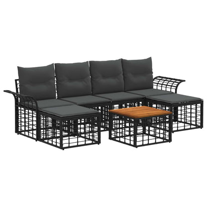 Outdoor-Sofagarnitur 7 stk. Schwarz und Dunkelgrau Polyester