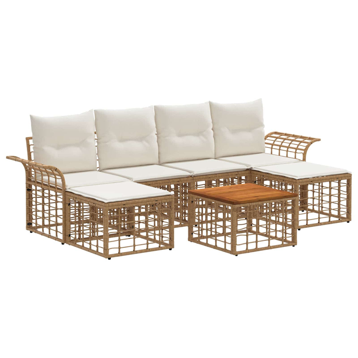 Outdoor-Sofagarnitur 7 stk. 6-Sitzer Natur und Cremeweiß