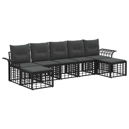 Outdoor-Sofagarnitur 7 stk. Schwarz und Dunkelgrau Polyester
