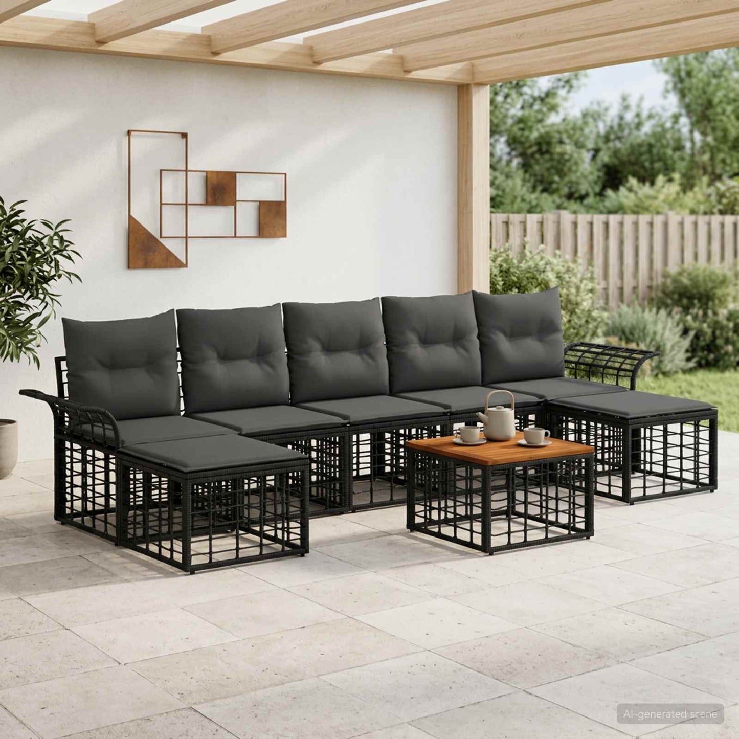 Outdoor-Sofagarnitur 8 pcs Schwarz und Dunkelgrau Polyester
