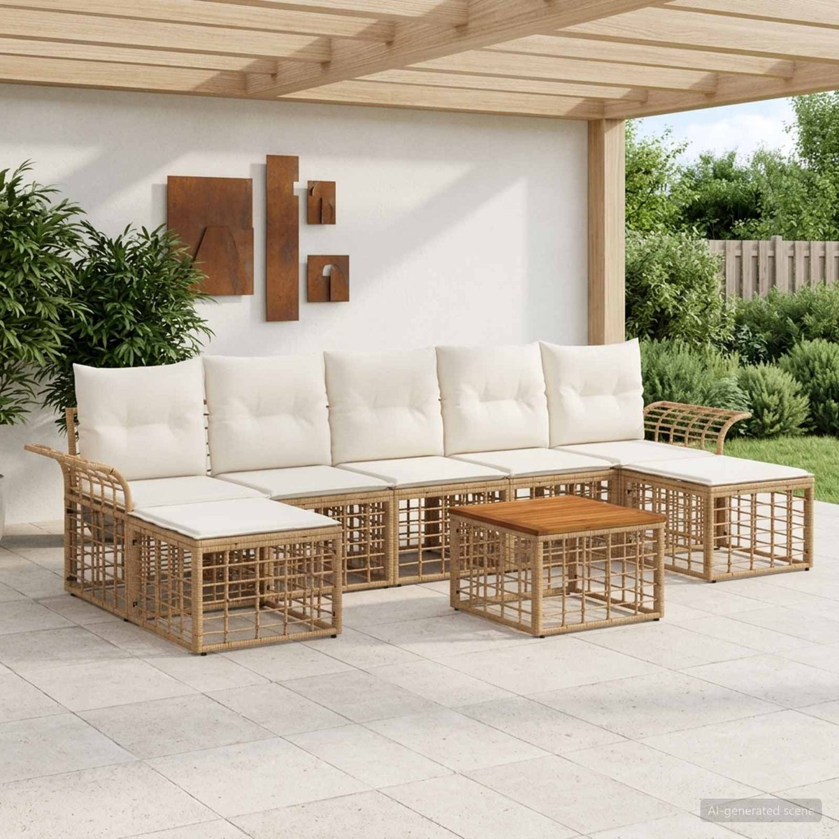 Outdoor-Sofagarnitur 8 stk. 7-Sitzer Natur und Cremeweiß