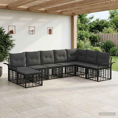 Outdoor-Sofagarnitur 8 stk. Schwarz und Dunkelgrau Polyester