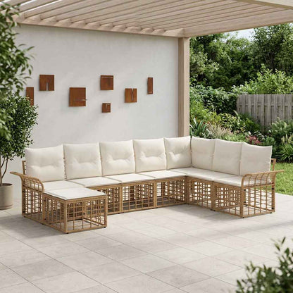 Outdoor-Sofagarnitur 8 stk. Natürlich und Cremweiß Polyester