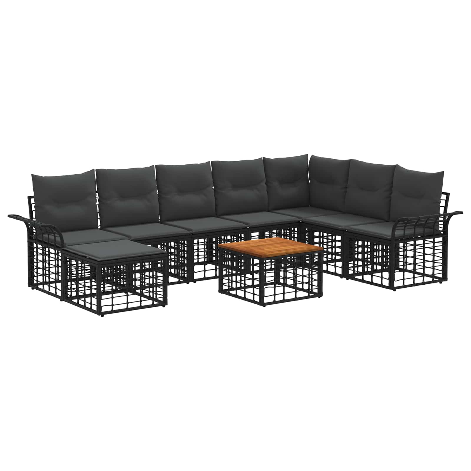 Outdoor-Sofagarnitur 9 stk. Schwarz und Dunkelgrau Polyester