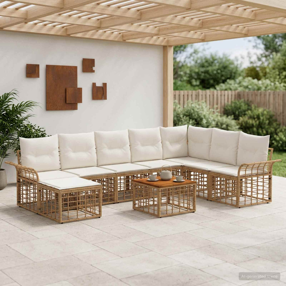 Outdoor-Sofagarnitur 9 stk. 8-Sitzer Natur und Cremeweiß