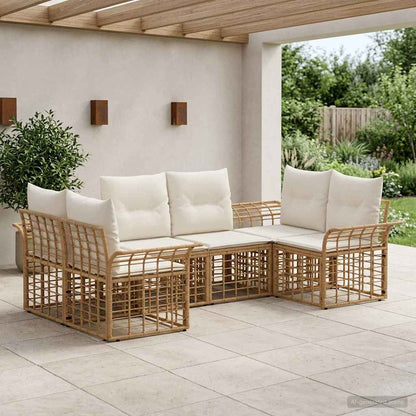 Outdoor-Sofagarnitur 6 stk. Natürlich und Cremweiß Polyester