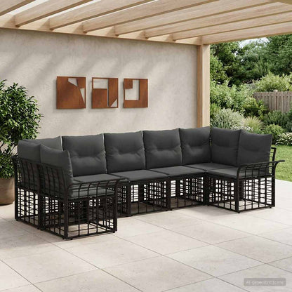 Outdoor-Sofagarnitur 7 stk. Schwarz und Dunkelgrau Polyester