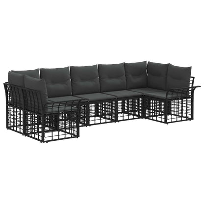 Outdoor-Sofagarnitur 7 stk. Schwarz und Dunkelgrau Polyester