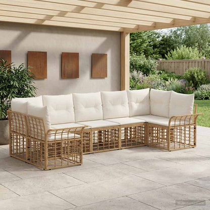 Outdoor-Sofagarnitur 7 stk. Natürlich und Cremweiß Polyester
