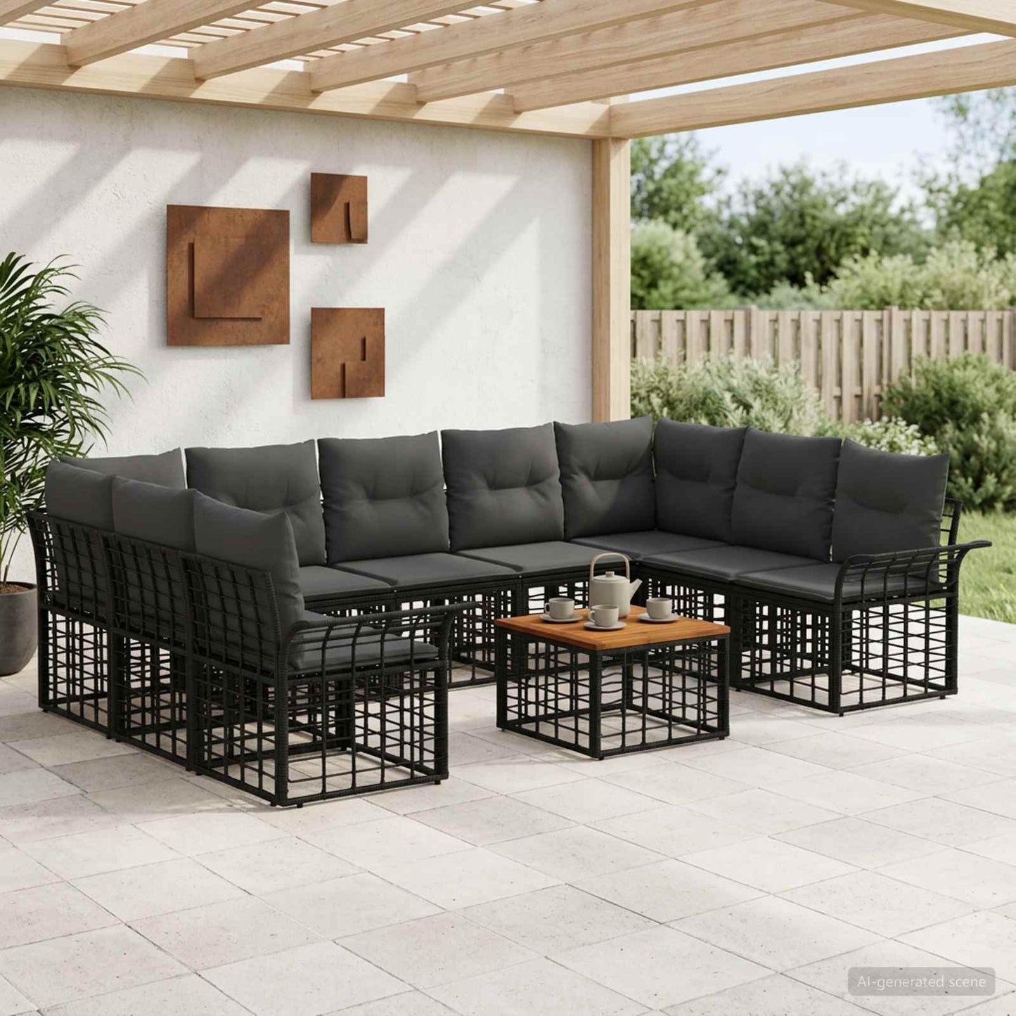 Outdoor-Sofagarnitur 10 pcs Schwarz und Dunkelgrau Polyester