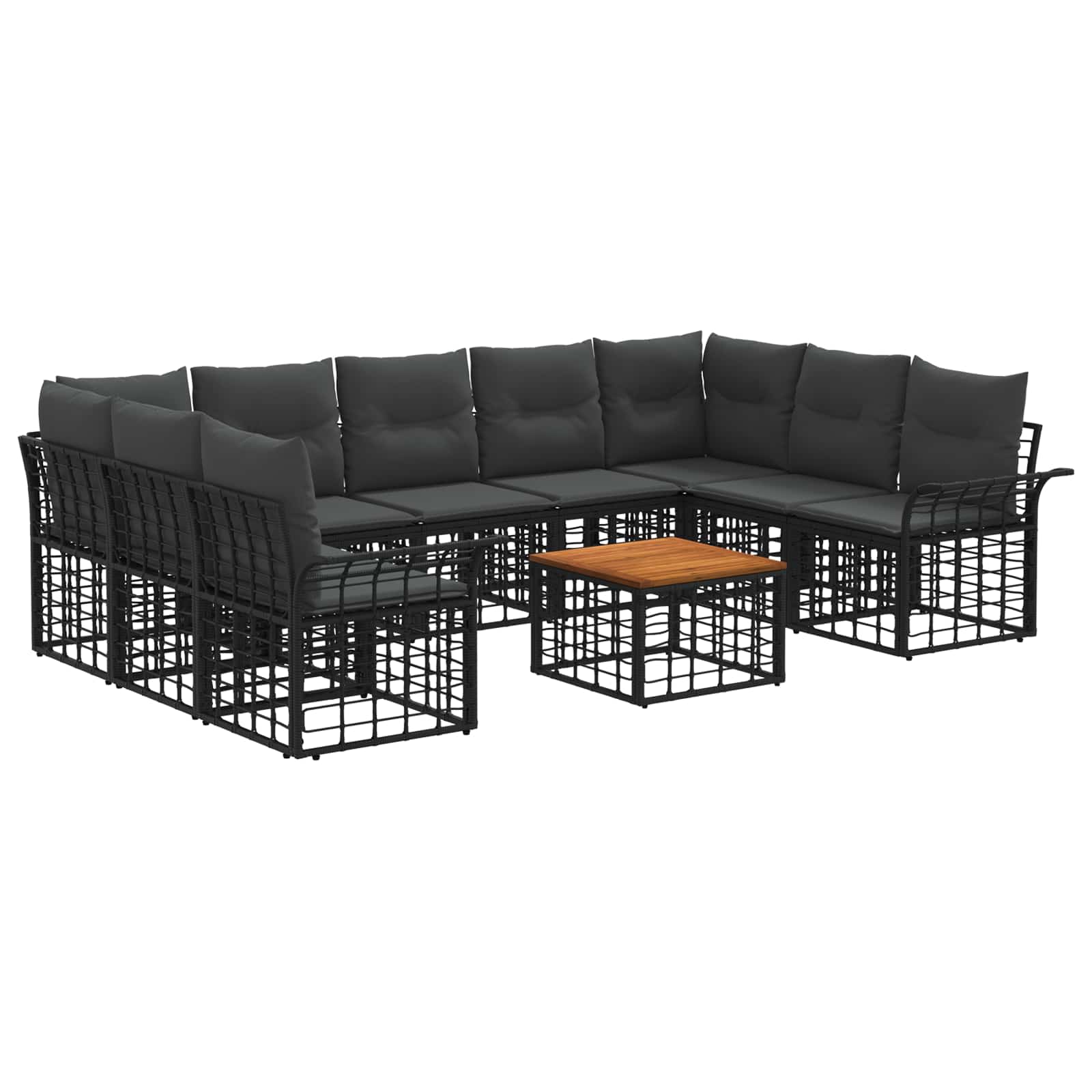 Outdoor-Sofagarnitur 10 stk. Schwarz und Dunkelgrau Polyester