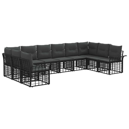Outdoor-Sofagarnitur 10 stk. Schwarz und Dunkelgrau Polyester