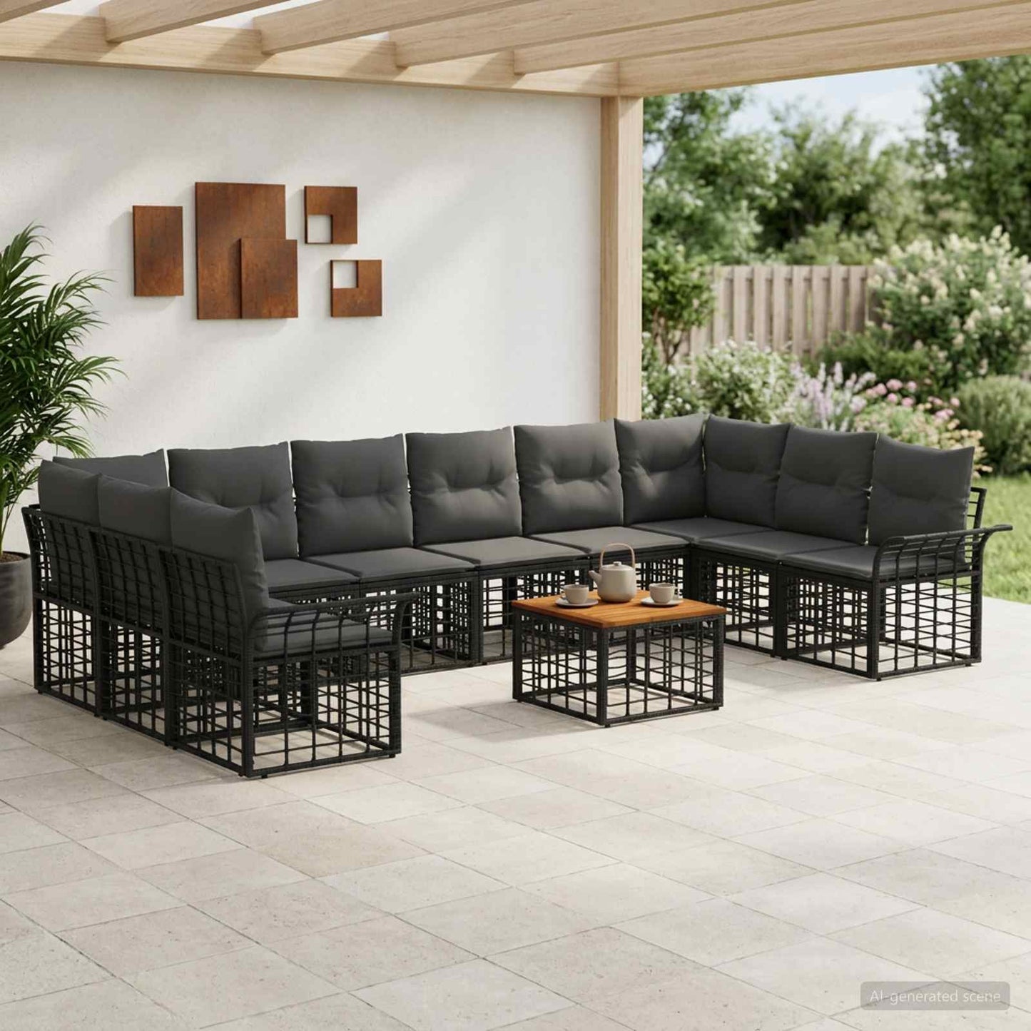 Outdoor-Sofagarnitur 11 pcs Schwarz und Dunkelgrau Polyester