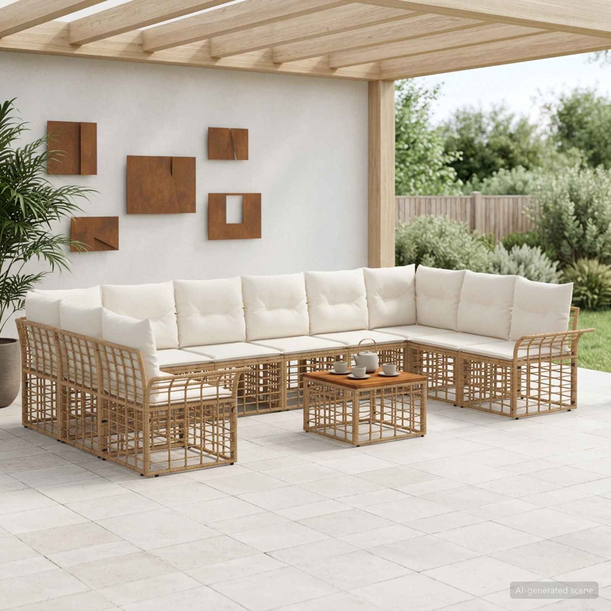 Outdoor-Sofagarnitur 11 stk. 10-Sitzer Natur und Cremeweiß