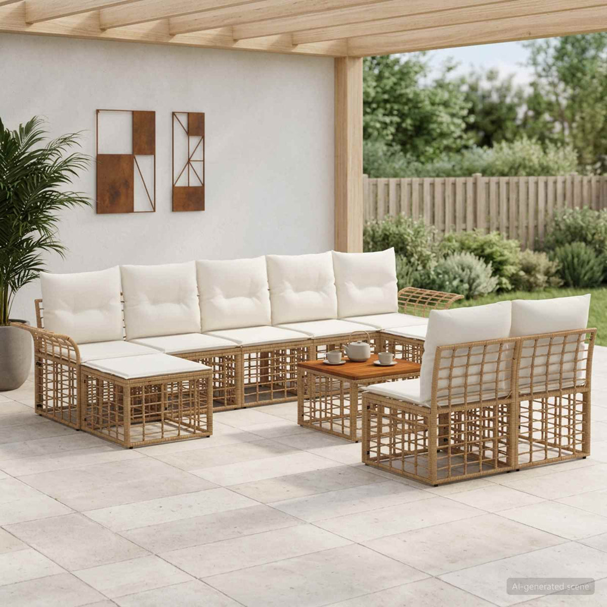 Outdoor-Sofagarnitur 10 stk. 9-Sitzer Natur und Cremeweiß