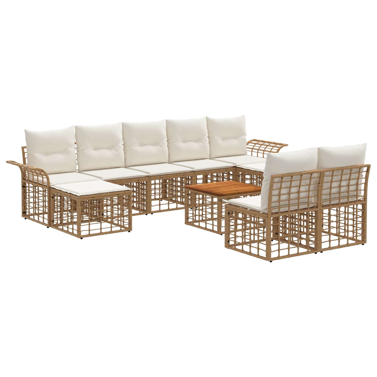 Outdoor-Sofagarnitur 10 stk. 9-Sitzer Natur und Cremeweiß