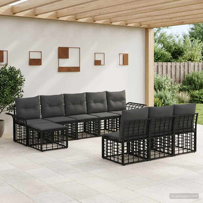 Outdoor-Sofagarnitur 9 stk. Schwarz und Dunkelgrau Polyester