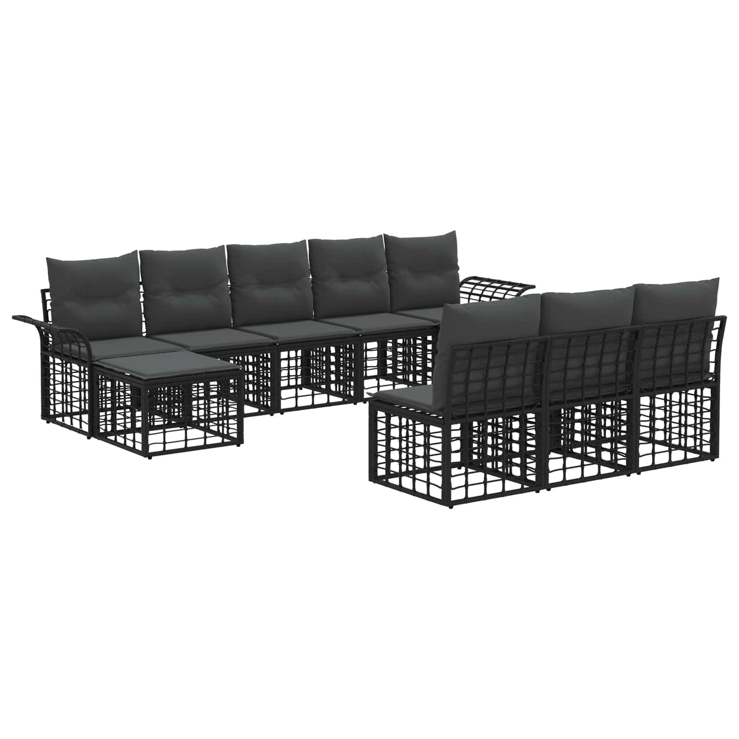 Outdoor-Sofagarnitur 9 pcs Schwarz und Dunkelgrau Polyester