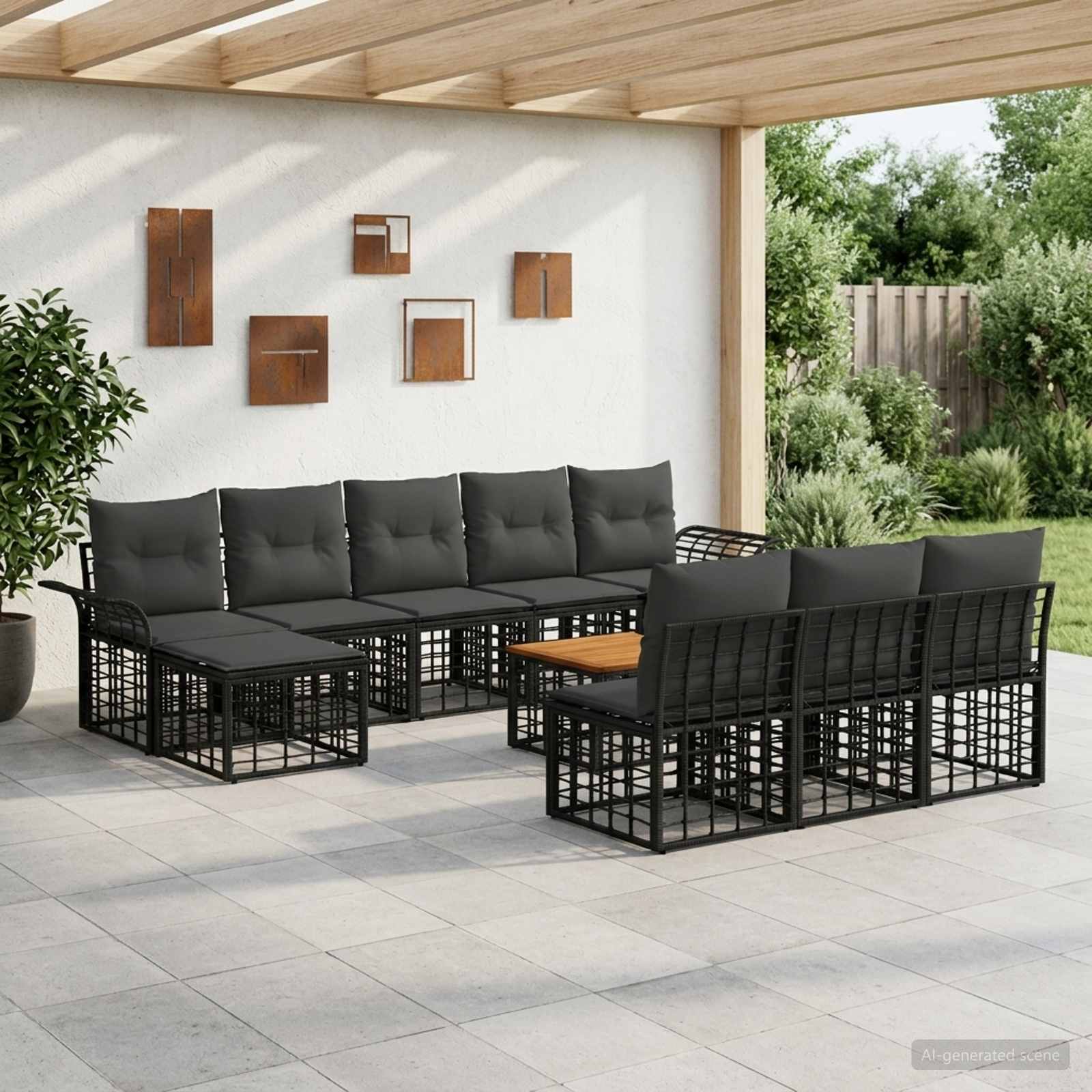 Outdoor-Sofagarnitur 11 pcs Schwarz und Dunkelgrau Polyester