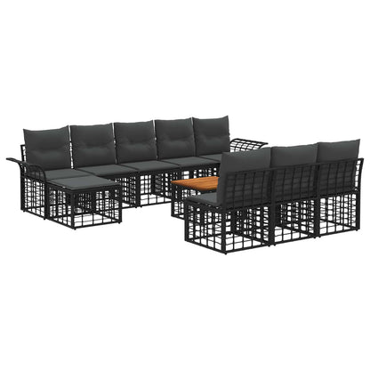 Outdoor-Sofagarnitur 11 stk. Schwarz und Dunkelgrau Polyester