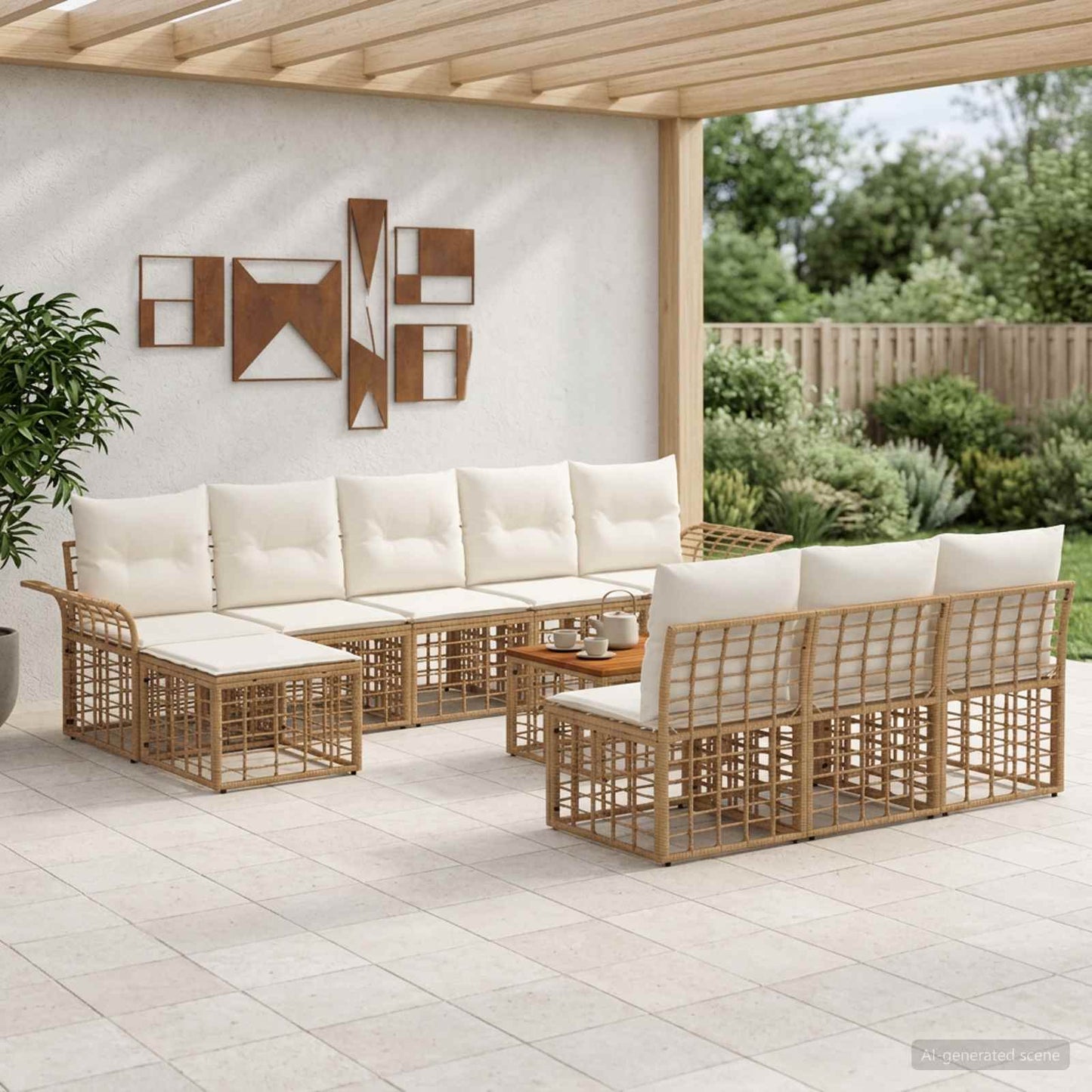 Outdoor-Sofagarnitur 11 pcs Natürlich und Cremweiß Polyester