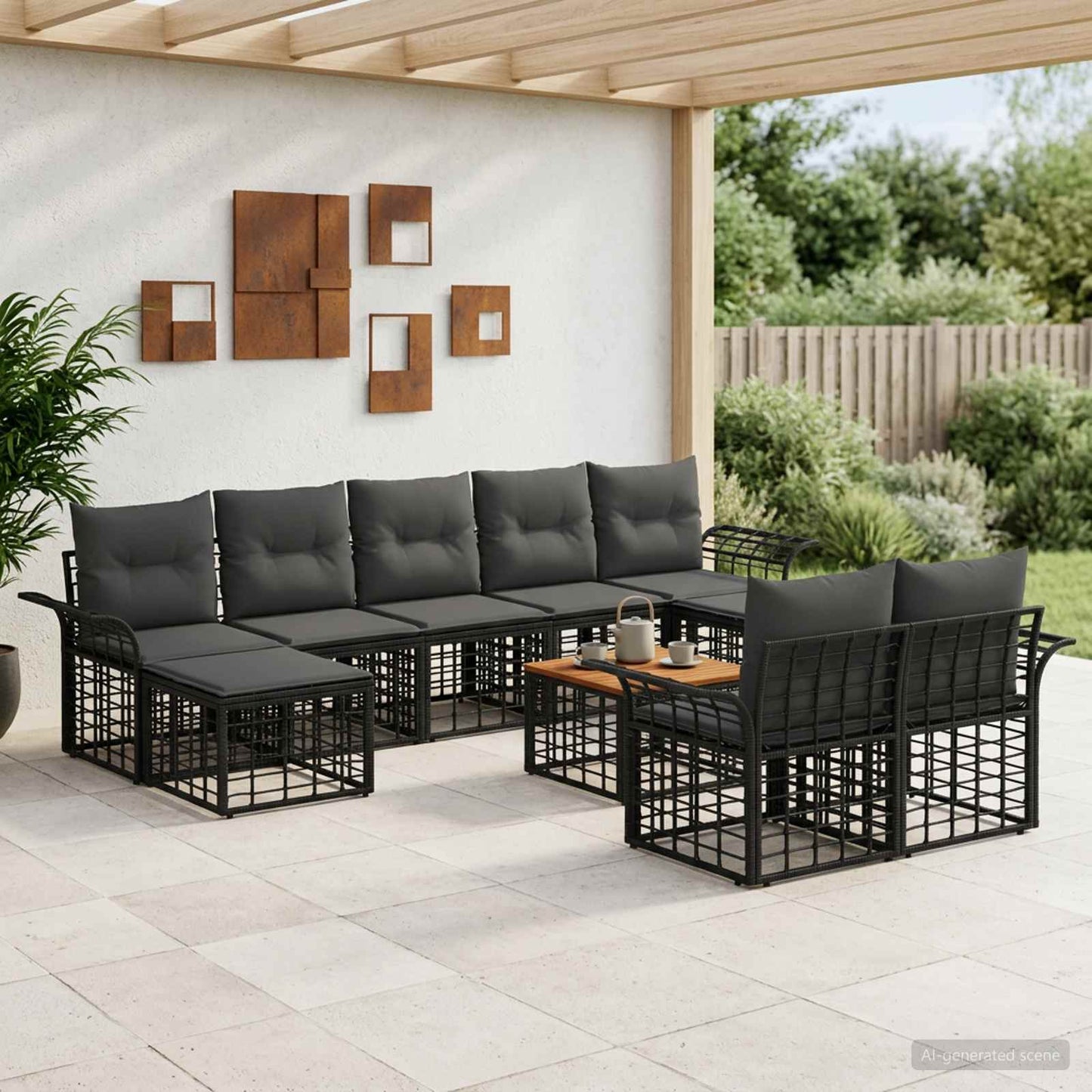 Outdoor-Sofagarnitur 10 pcs Schwarz und Dunkelgrau Polyester